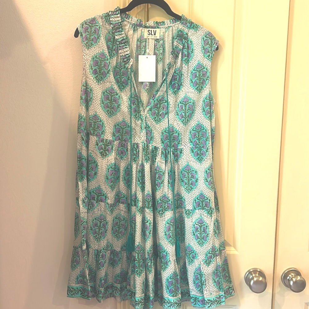 Sur La Vague Cap sleeve mini dress Aqua, Wht, lavender NWT O/S